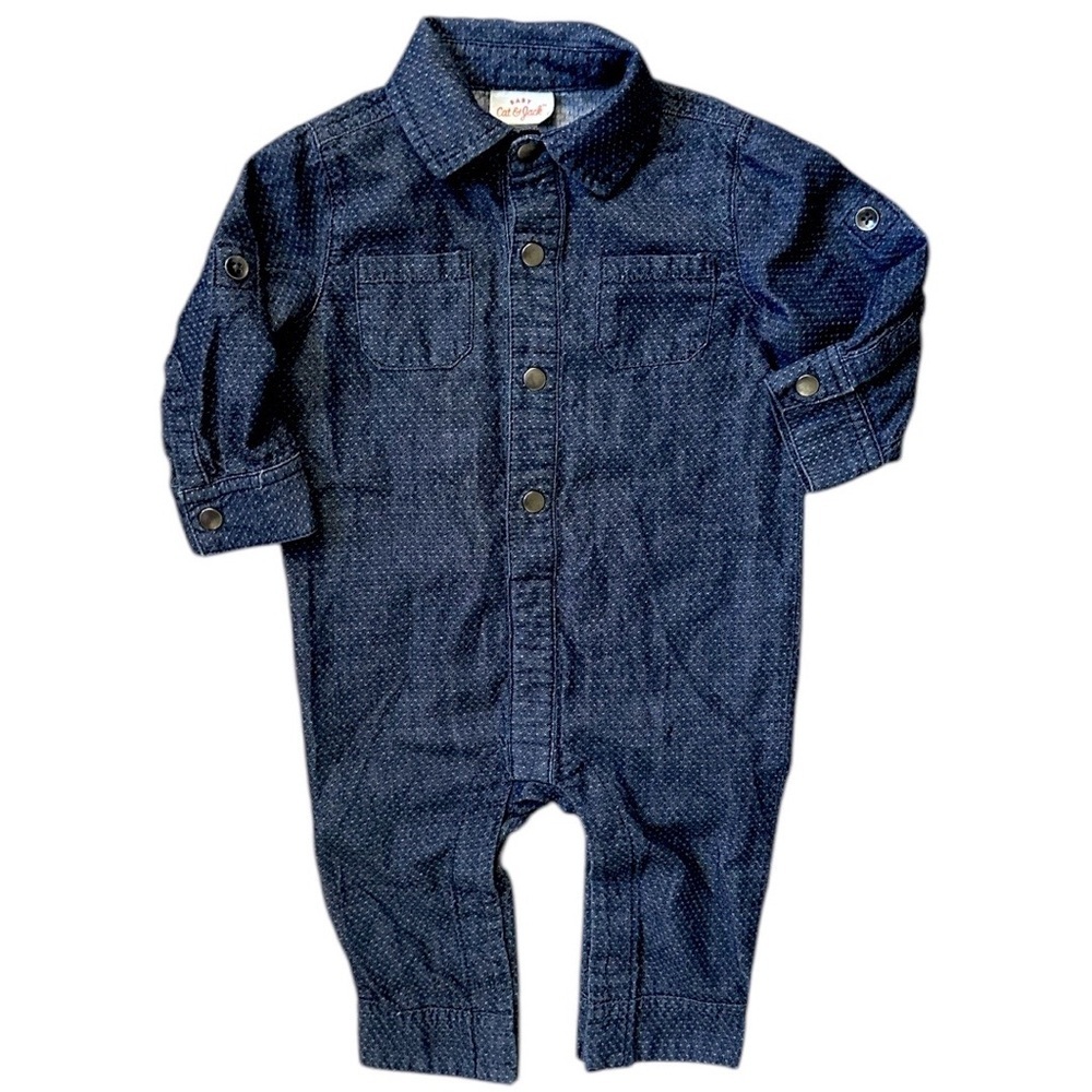 Cat & Jack Baby Boy Denim Patterned Jumpsuit Romper 3-6 Months Denim